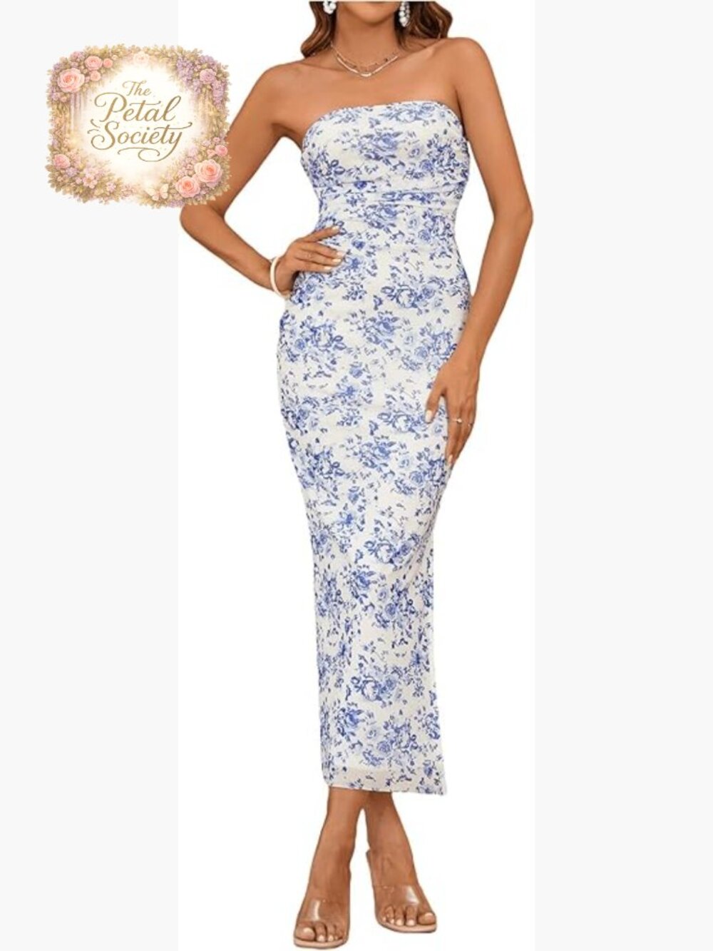 Strapless Floral Maxi Dress Formal Wedding Guest Party Bodycon